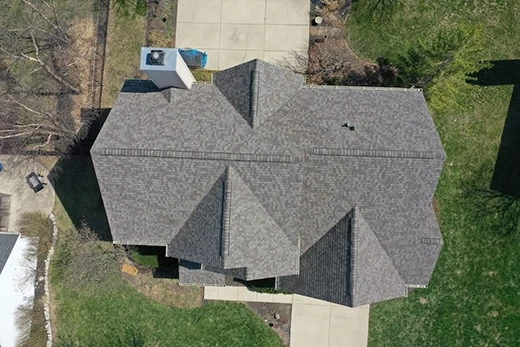 Zionsville roofing contractor aerial view - asphalt shingle roof replacement by RD Stevens Roofing